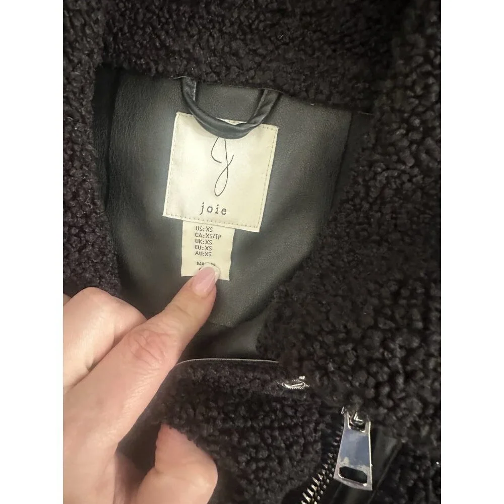 Joie Womens Faux Leather Bomber Jacket Shearling Coat Size Xs